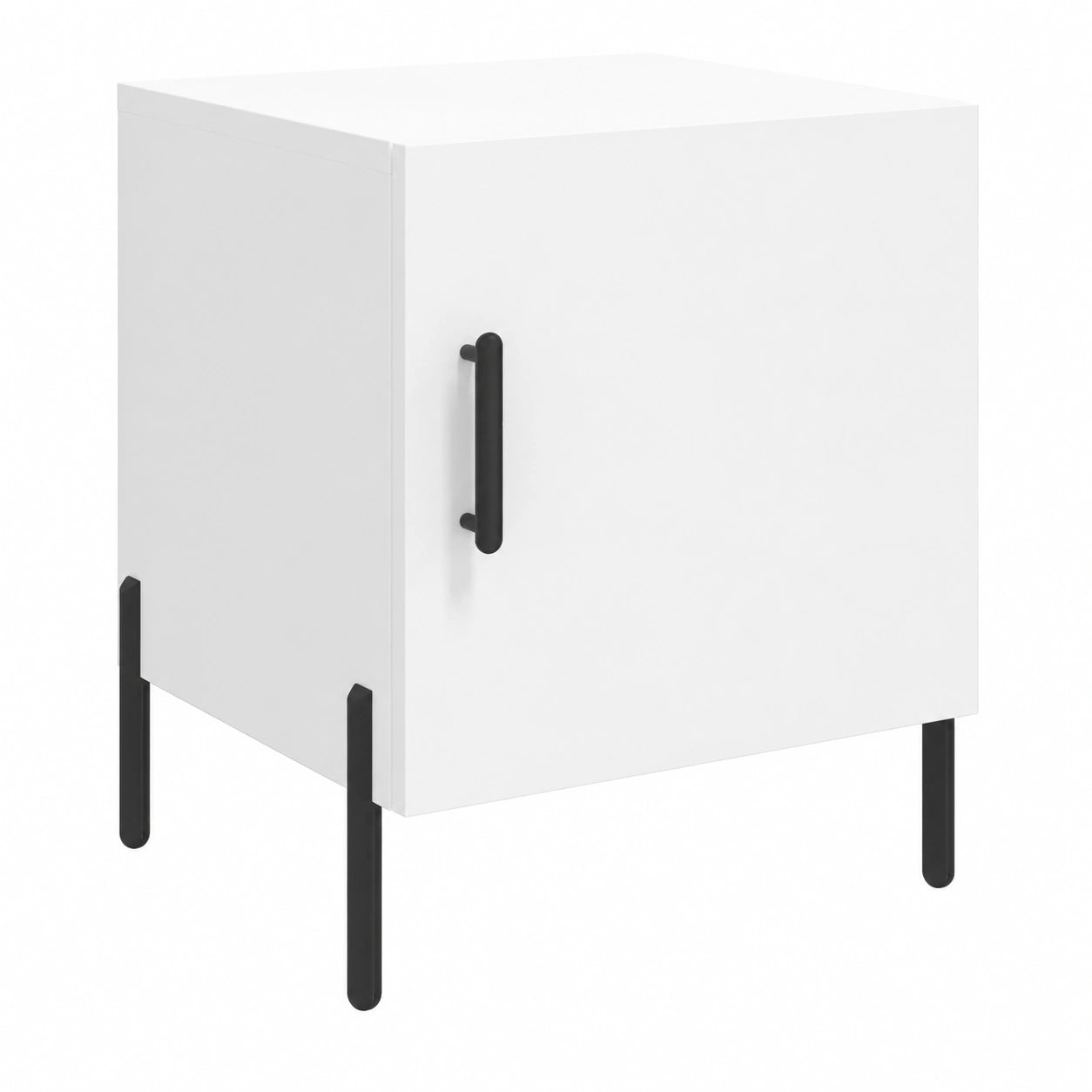 Moderner Nachttisch Weiß 40x40x50 cm mit Metallfüßen, Holz und Eisen für Schlafzimmer und Wohnzimmer