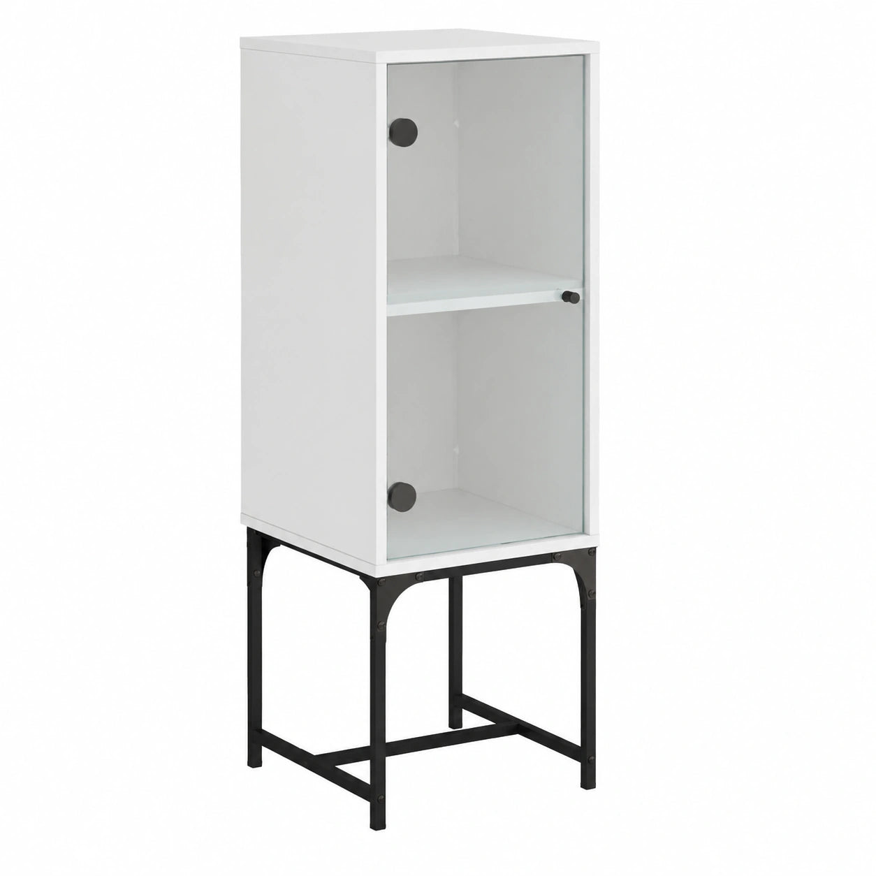 Moderner Beistellschrank mit Glastür, Weiß, Großer Stauraum, 35 x 37 x 100 cm