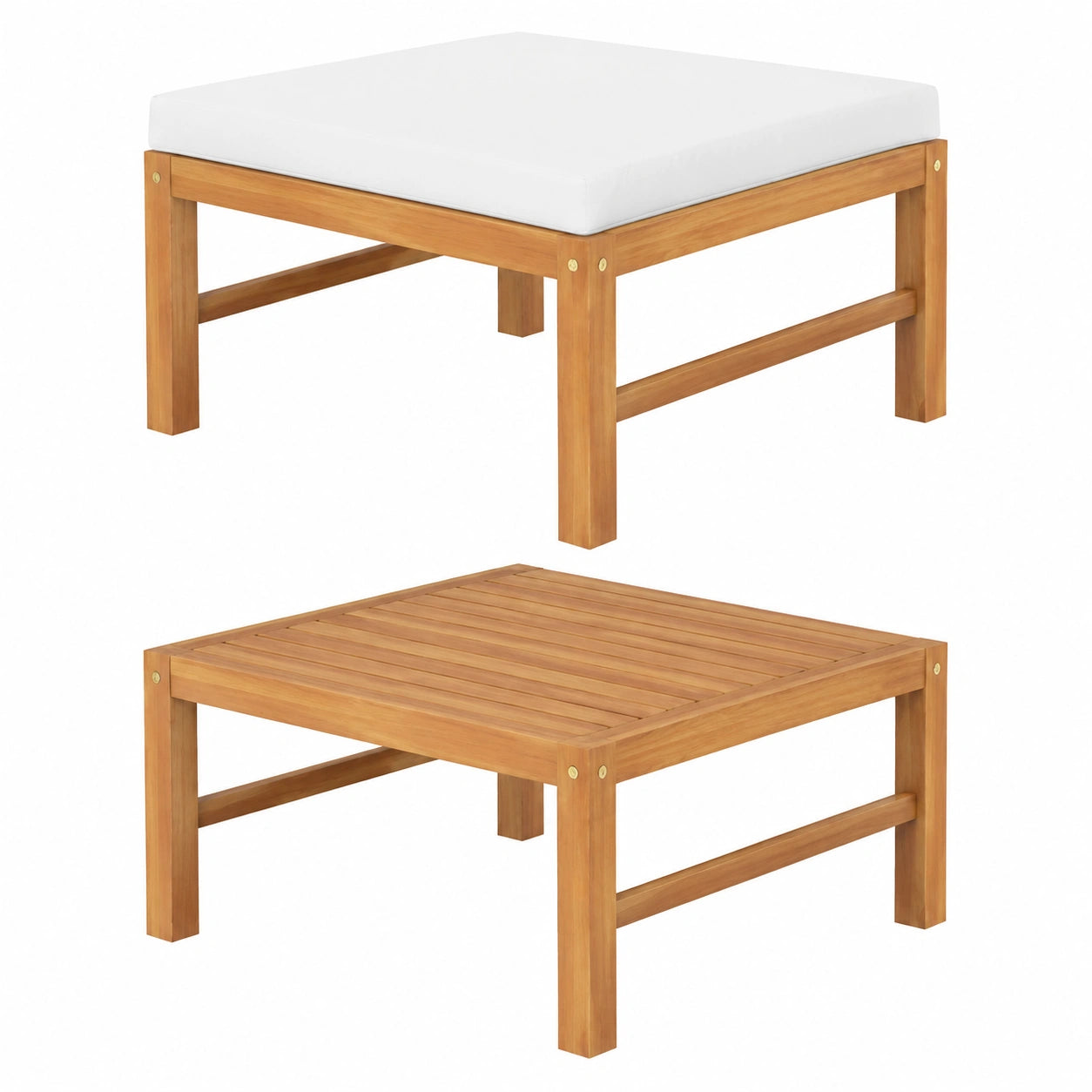 Teakholz Fußhocker mit Cremeweißem Kissen - Platzsparendes Design für Gartenmöbel