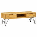 Massivholz Teak TV-Schrank im Kolonialstil mit Schubladen und Regal, 120 x 35 x 35 cm