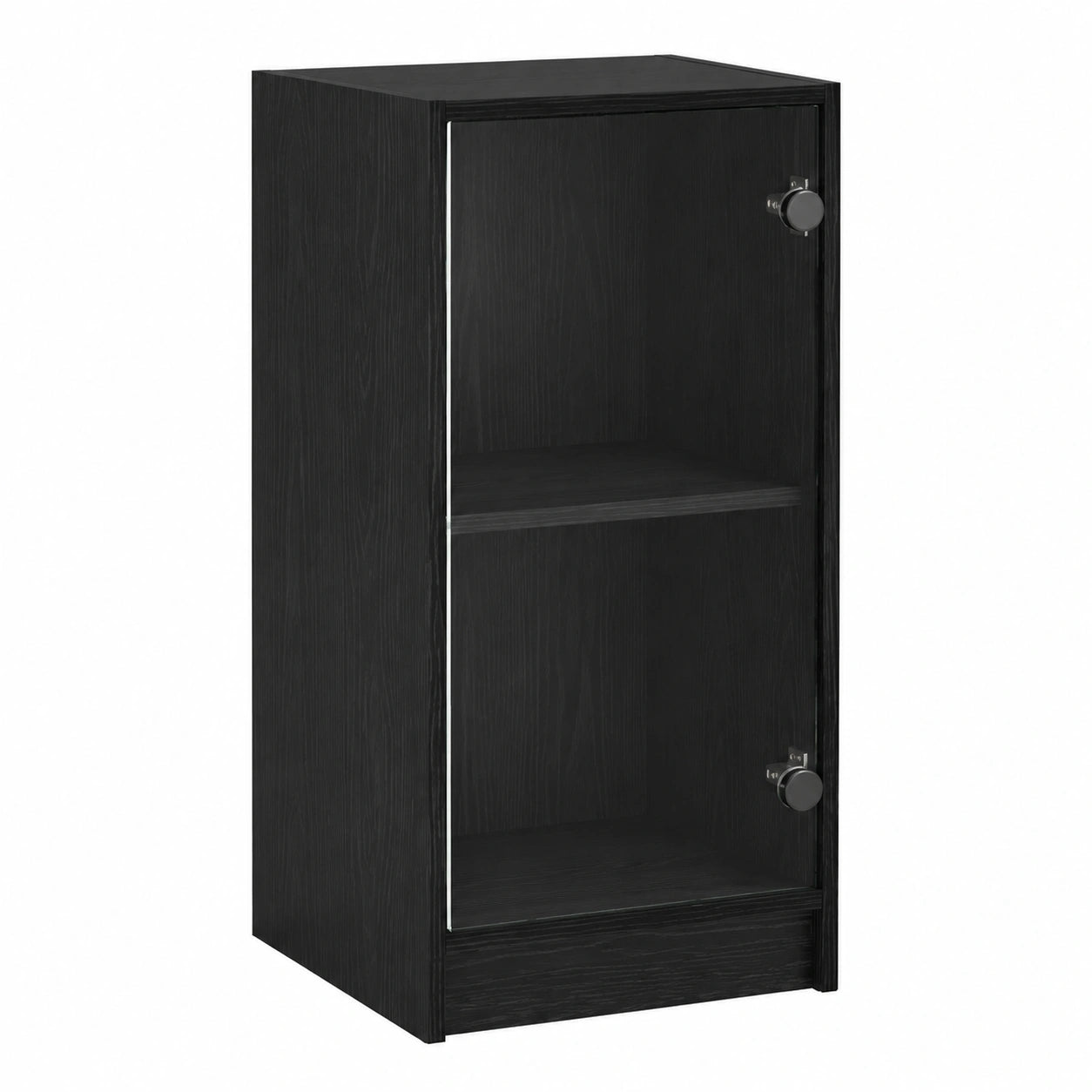 Eichenholze Vitrine in Schwarz mit Glastüren, großer Stauraum, 35 x 37 x 76 cm