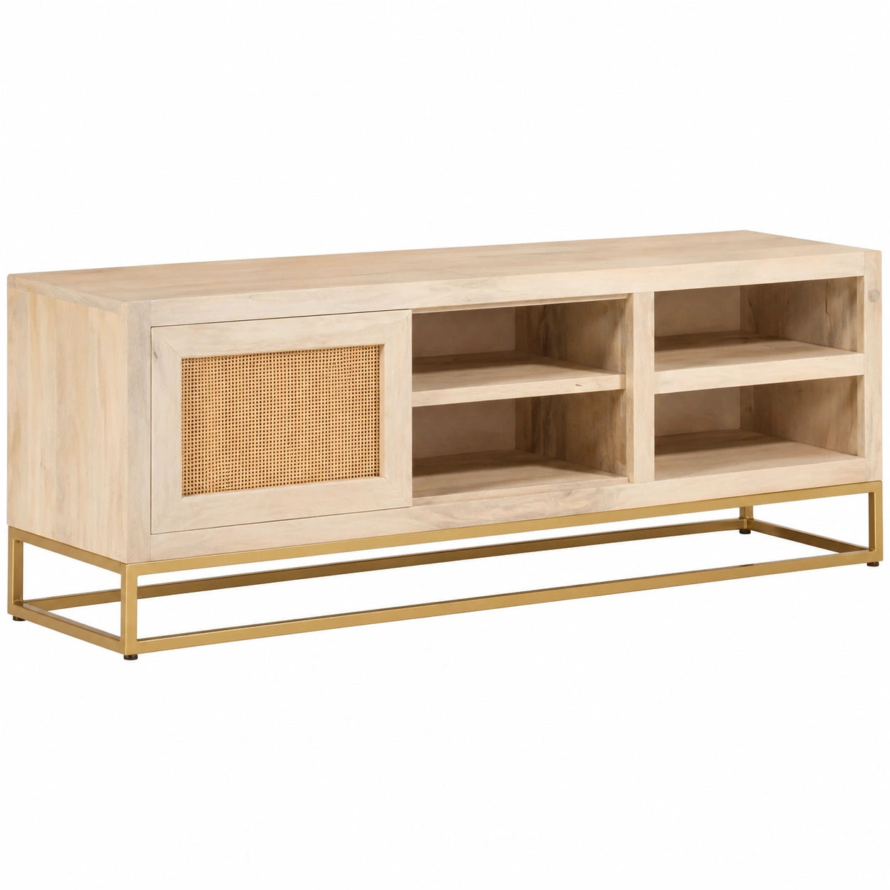 Moderner TV-Schrank aus Mangoholz und Eisen, 110x30x40 cm, Viel Stauraum