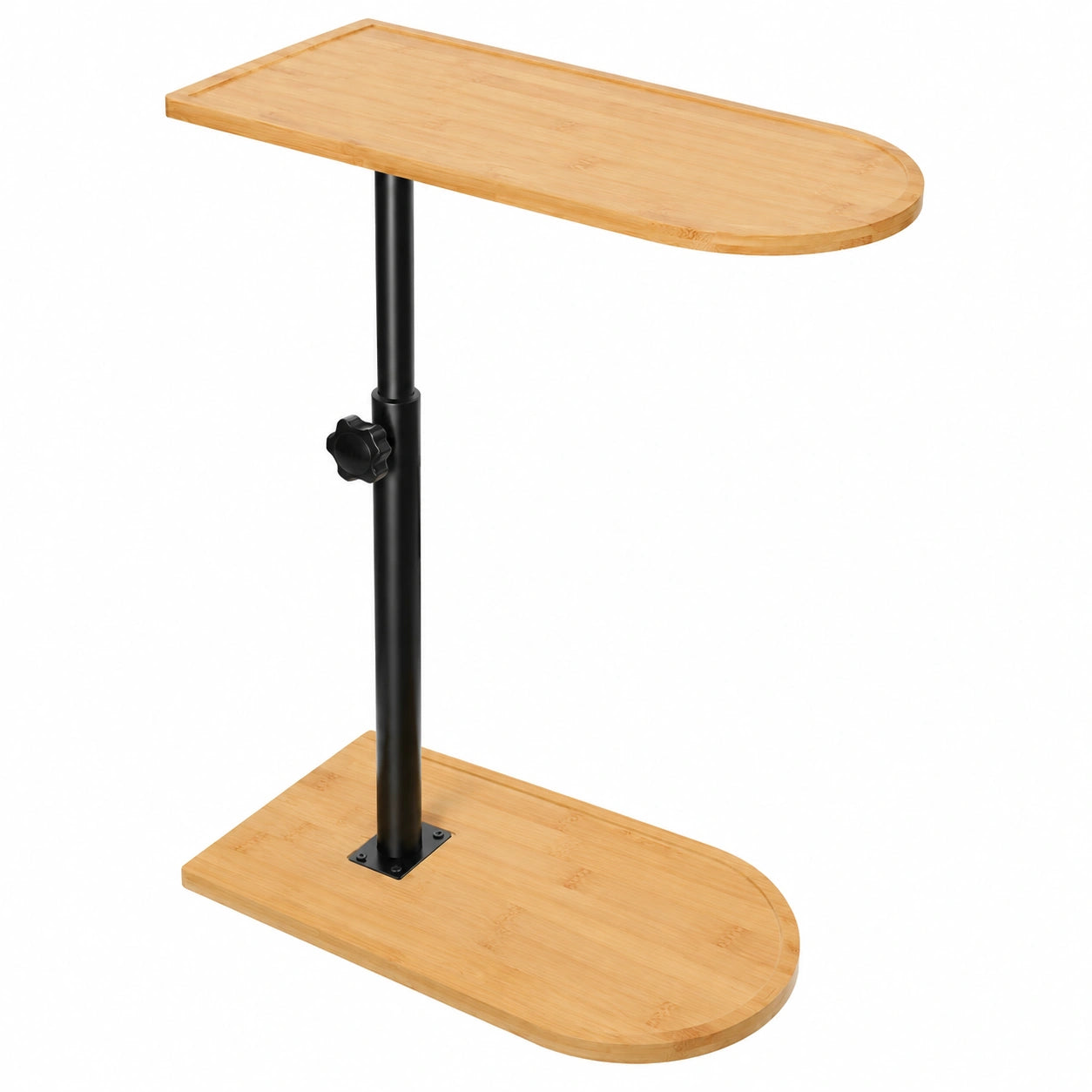Höhenverstellbarer C-Form Beistelltisch aus Bambus und Metall für Wohnzimmer, Bett und Sofa