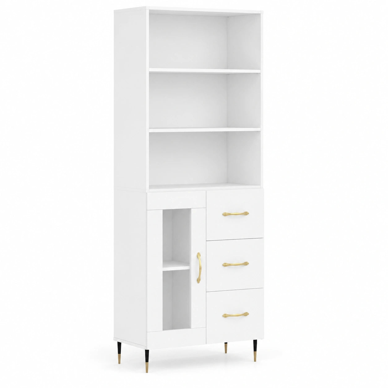 Homgoday Weißer Küchenschrank aus Sperrholz, 69,5x34x180 cm, vielseitig einsetzbare Anrichte