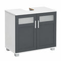 Kleankin Badschrank mit Glastüren, Verstellbarer Regalboden, 69x35x59 cm, Weiß/Grau