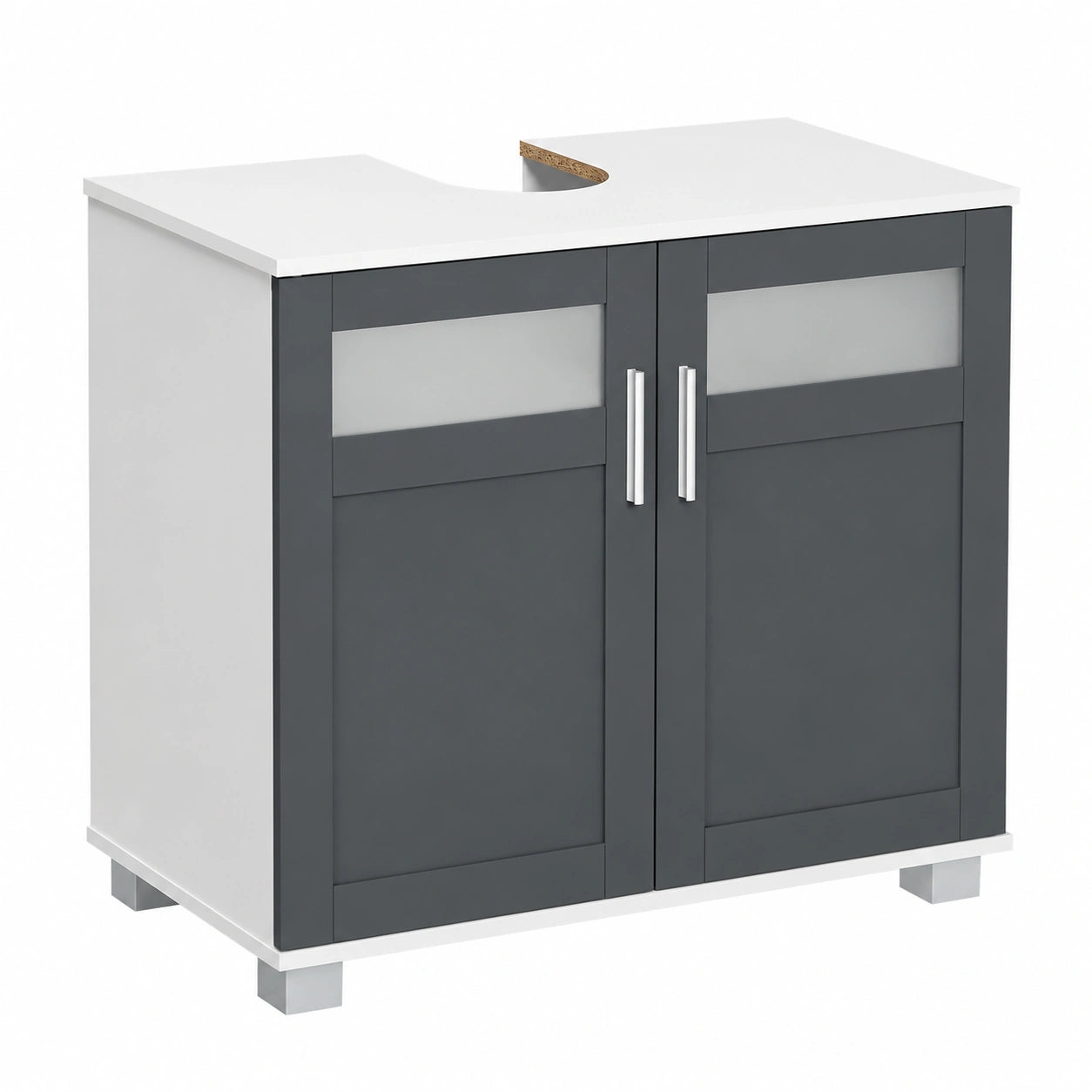 Kleankin Badschrank mit Glastüren, Verstellbarer Regalboden, 69x35x59 cm, Weiß/Grau