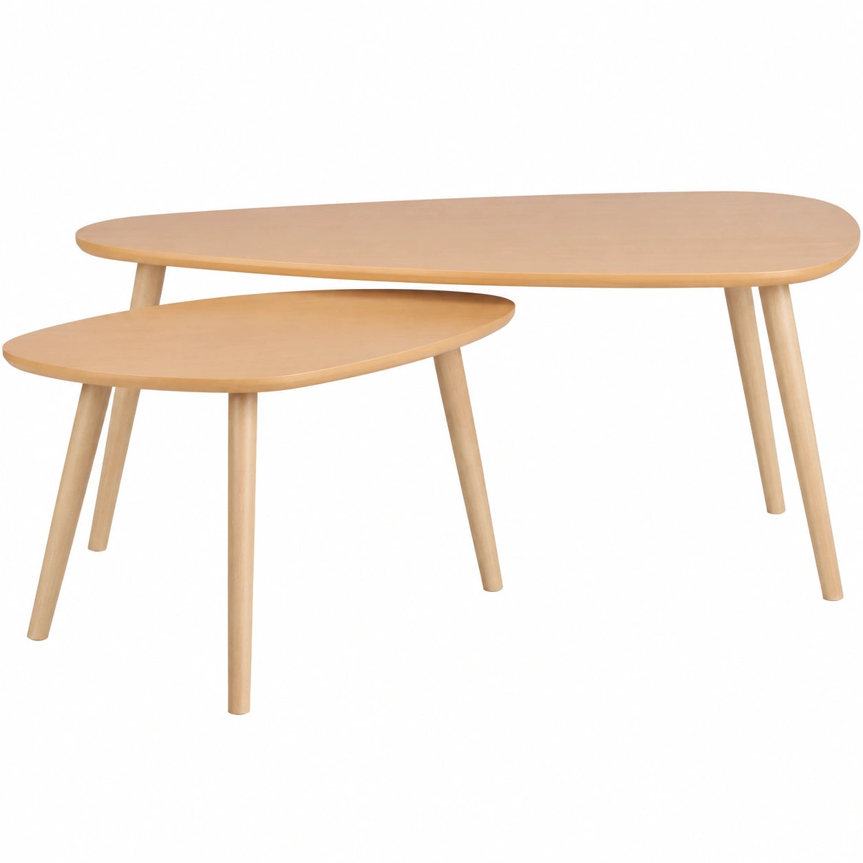 Skandinavisches 2er-Couchtisch-Set aus massiver Kiefer in Braun, vielseitig für Wohnzimmer, Schlafzimmer und Balkon