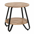 Runder Beistelltisch im Industrie-Design mit Ablageboden, Eiche-Holz und Metall, 46x46x45cm