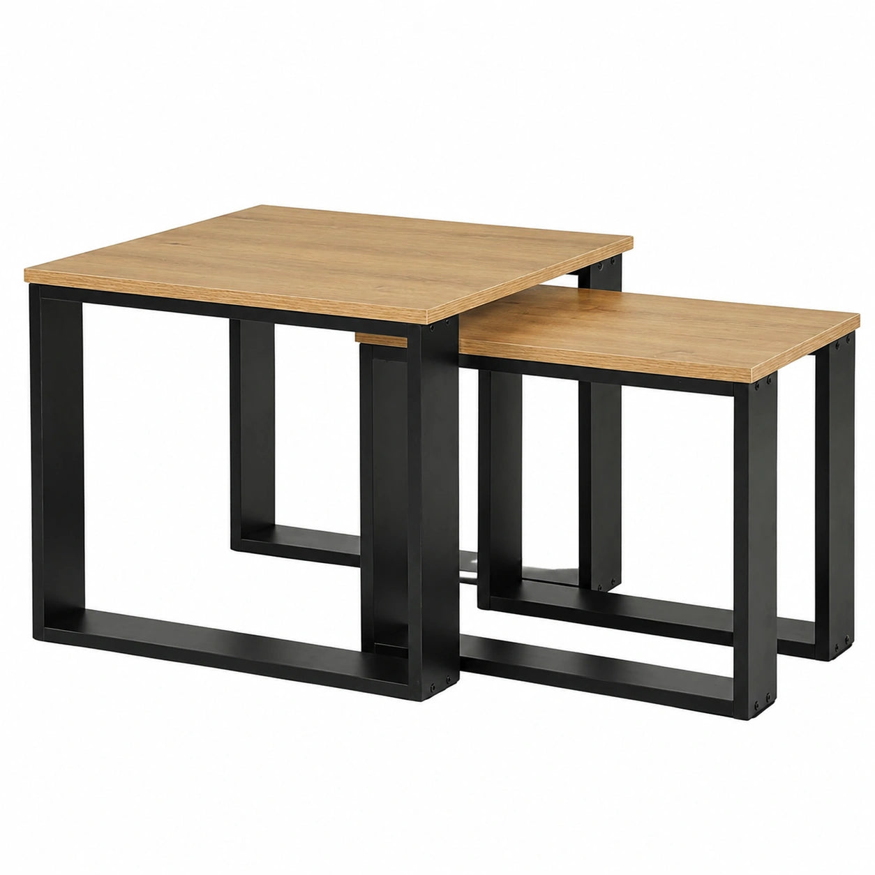 Quadratisches Couchtisch-Set aus Holz, Eiche, 2er Set, 50x50 cm