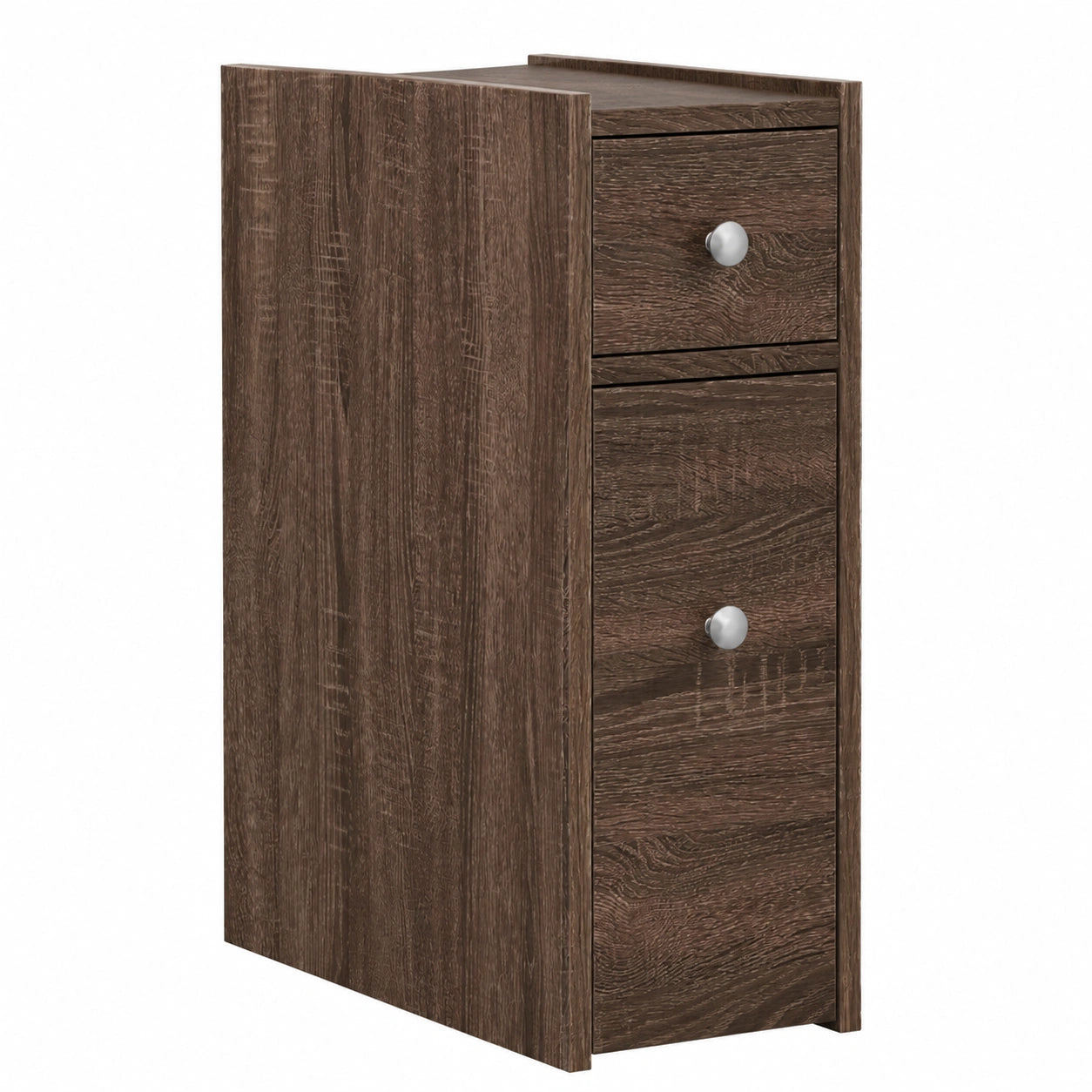 Schmaler Rollbarer Badezimmerschrank aus Eichenholz, Braun