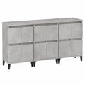 Betongraues Sideboard-Set aus Sperrholz, 3-teilig, 60x35x70 cm, Küchenschrank & Buffet-Kommode