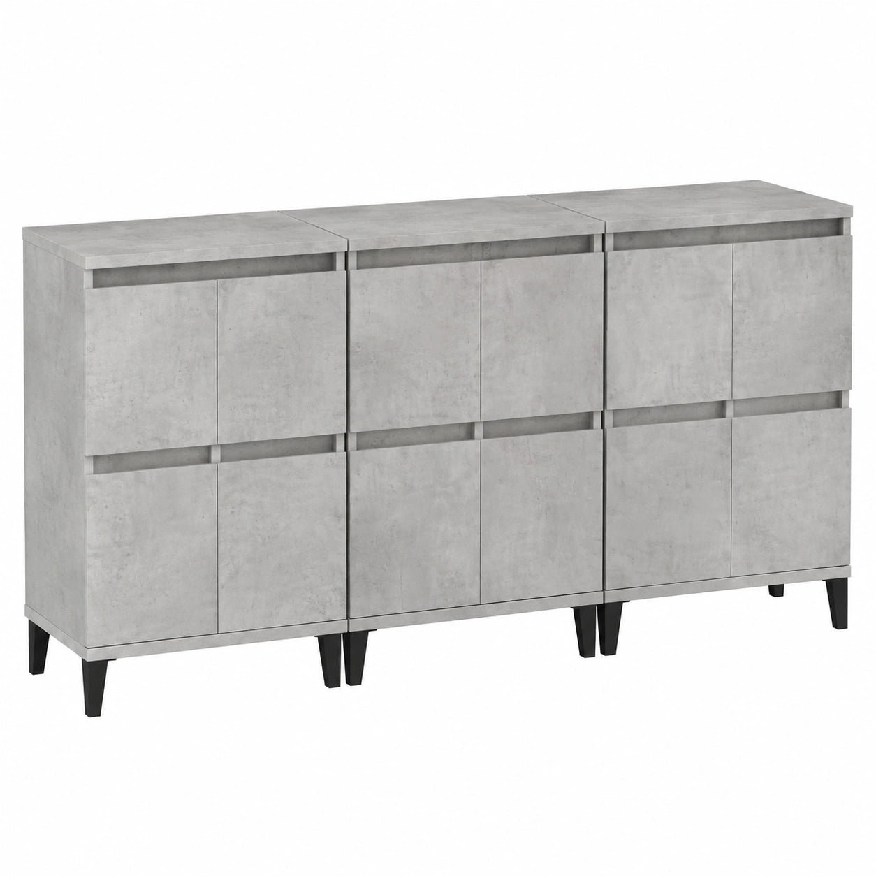 Betongraues Sideboard-Set aus Sperrholz, 3-teilig, 60x35x70 cm, Küchenschrank & Buffet-Kommode