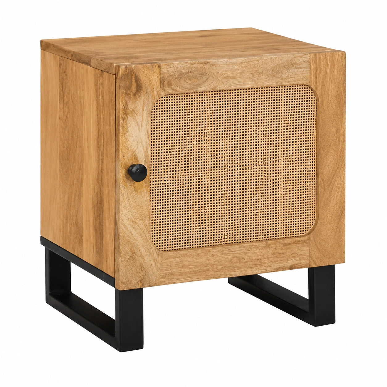 Moderner Mango-Holz-Nachttisch mit Drehtür und Geheimfach 40x33,5x46 cm