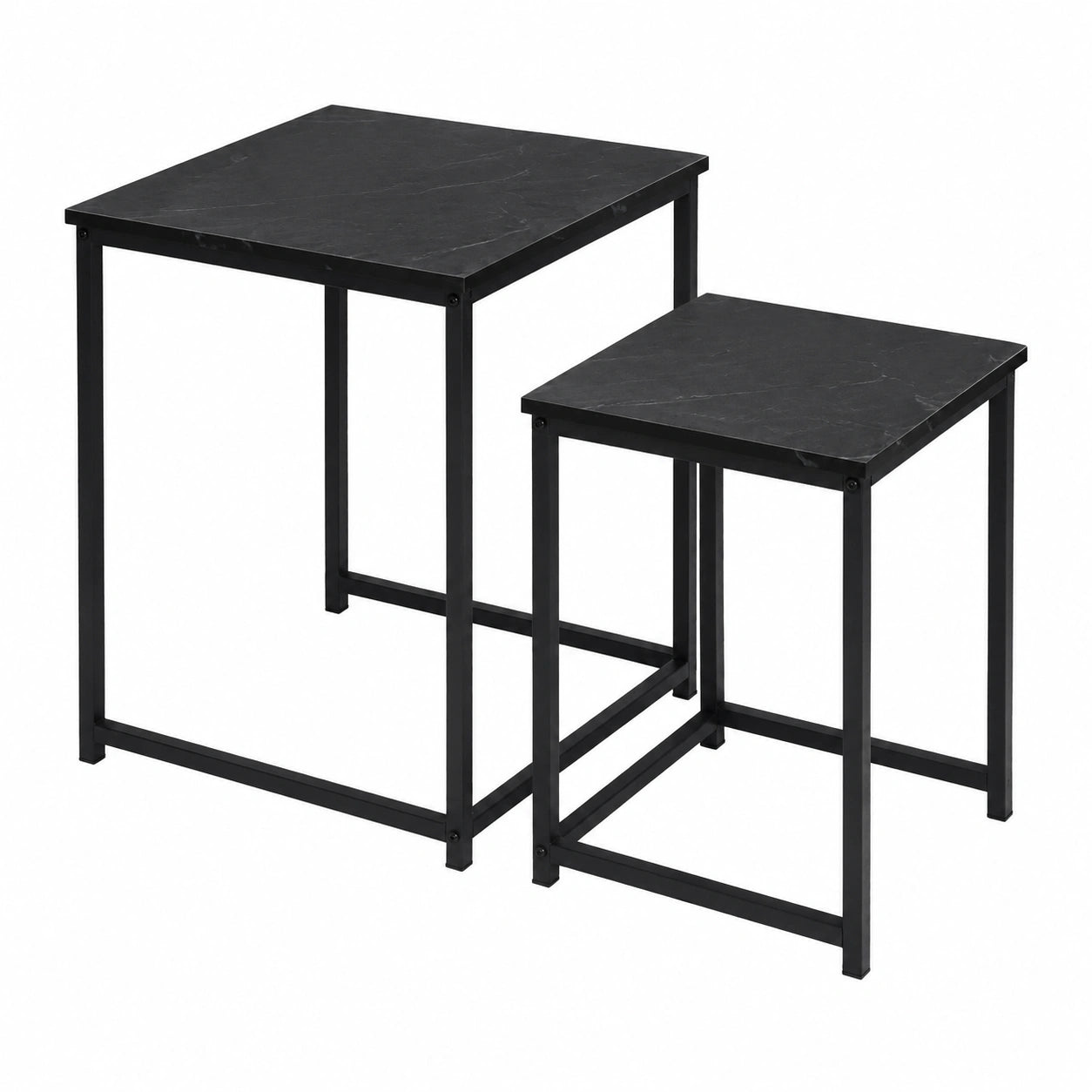 Moderner Sofatisch Set aus Holz und Metall, stapelbarer Beistelltisch, quadratisch, Schwarz