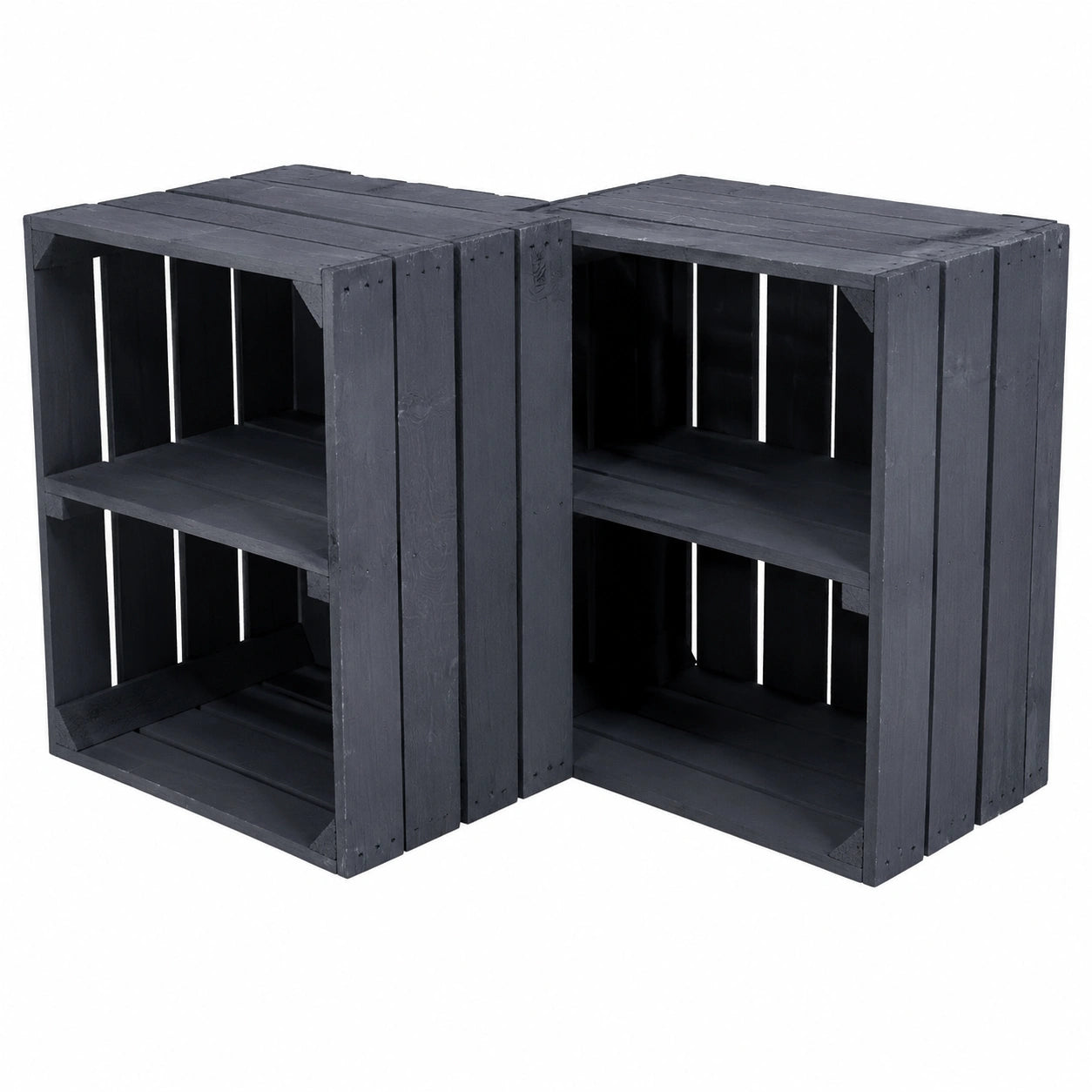 Schwarze Holzboxen mit Mittelbrett 40x30x50 cm – Regal und Beistelltisch
