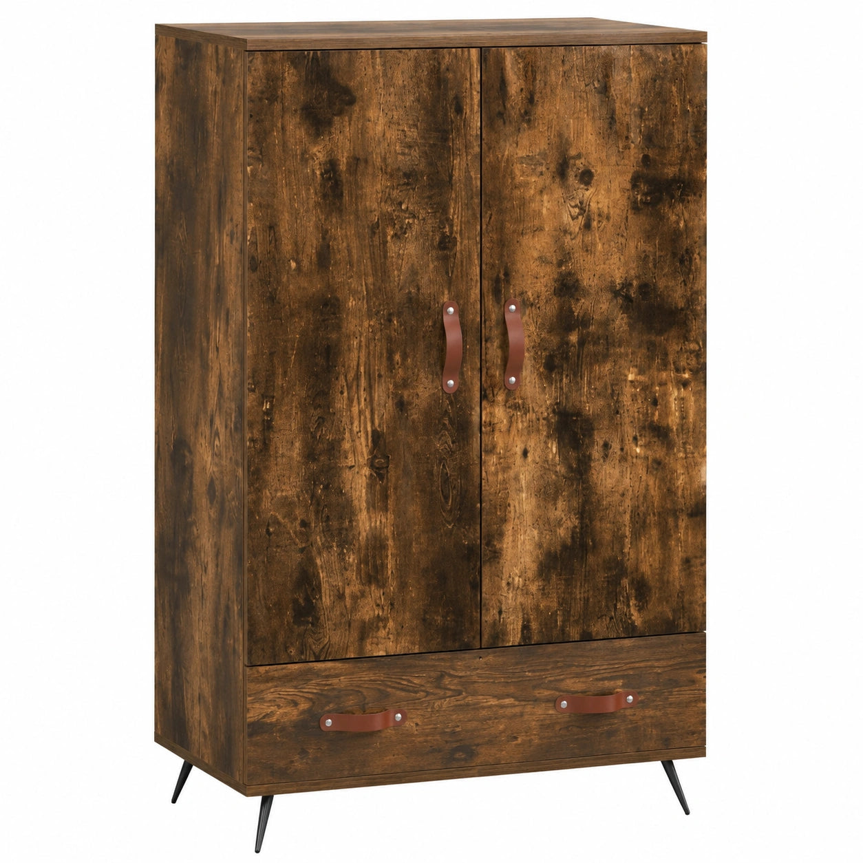 Modernes Highboard aus Raucheiche mit Metallbeinen, 70x30x115 cm, Viel Stauraum für Wohnzimmer, Flur und Küche